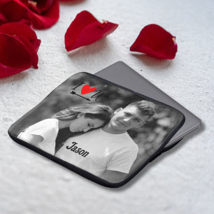 Romantic Valentine Couple Photo I Red Heart U Name Laptop Sleeve