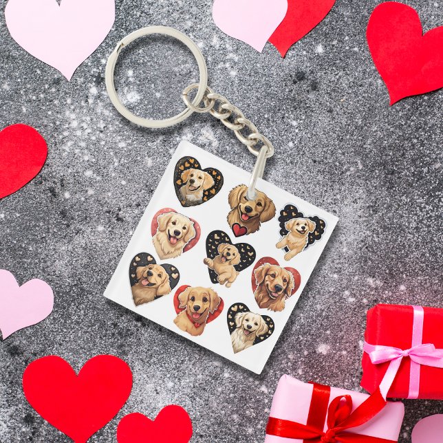 Romantic Valentine Golden Retriever Dog Keychain (Romantic Valentine Golden Retriever Dog Keychain)