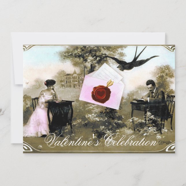 ROMANTIC VALENTINE LETTER ,RED WAX SEAL MONOGRAM INVITATION (Front)