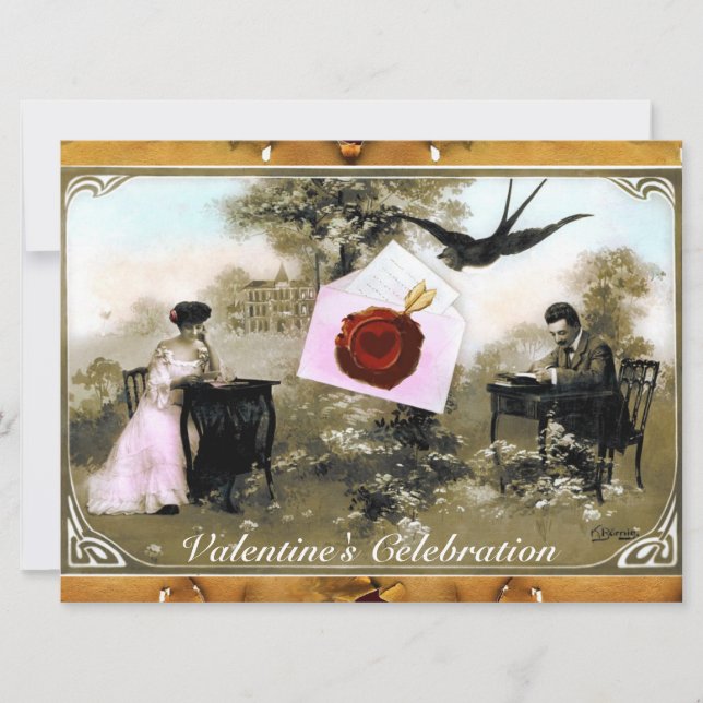 ROMANTIC VALENTINE LETTER ,RED WAX SEAL MONOGRAM INVITATION (Front)