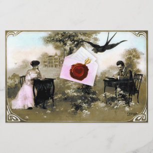 ROMANTIC VALENTINE LETTER ,RED WAX SEAL WITH HEART STATIONERY