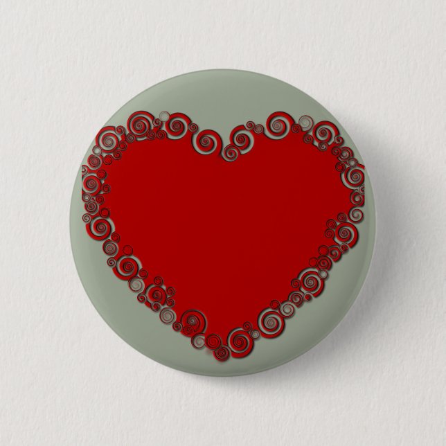 Romantic Valentine Love Heart Red 2 Inch Round Button (Front)
