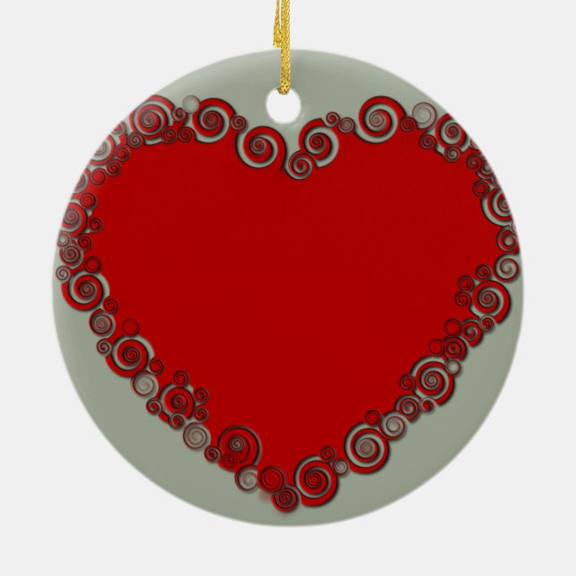 Romantic Valentine Love Heart Red Ceramic Ornament (Back)