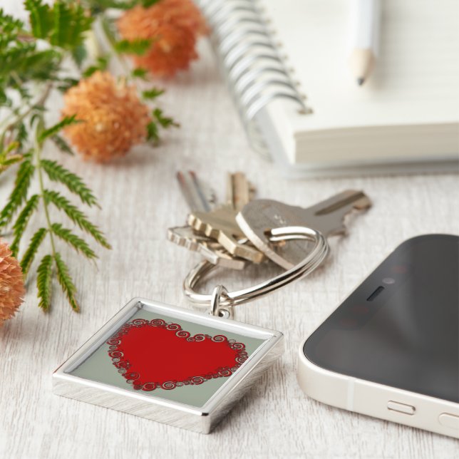 Romantic Valentine Love Heart Red Keychain (Side)