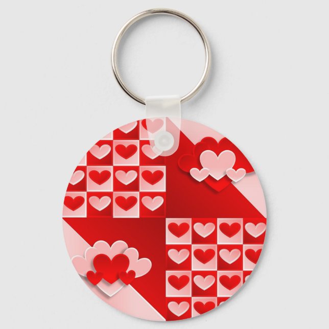 Romantic Valentine Love Hearts Red White Heart Keychain (Front)