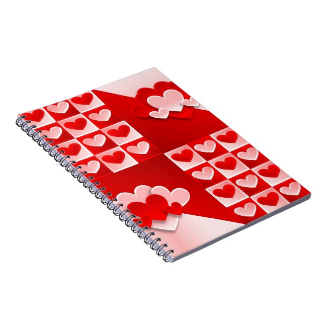 Romantic Valentine Love Hearts Red White Heart Notebook (Right Side)