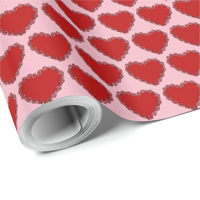 Romantic Valentine Pink and Red Hearts Pattern Wrapping Paper (Roll Corner)