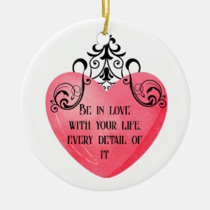 Romantic Valentine Pink Heart Ceramic Ornament