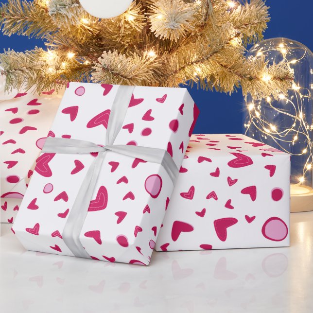 Romantic valentine red hearts gifting wrapping paper (Holidays)