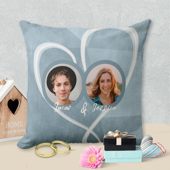 Romantic Valentine’s Day 2 Photos and Hearts Love Throw Pillow (Creator Uploaded)