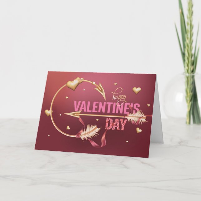 Romantic Valentine’s Day Cupid Arrow with Heart Card (Front)