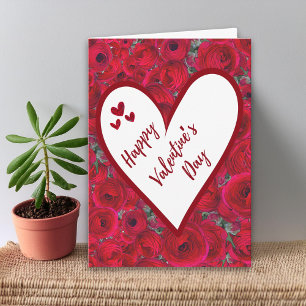 Romantic Valentine’s Day - Red Roses Heart Blank Card