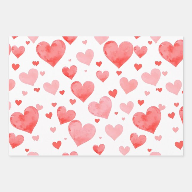 Romantic Valentine Wrapping Paper with Hearts (Front 3)