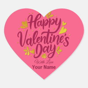 Romantic Valentine's Day   Burgundy & Gold Heart Heart Sticker