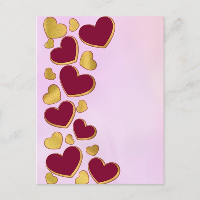 Romantic Valentine's Day | Burgundy & Gold Heart Invitation Postcard (Front)