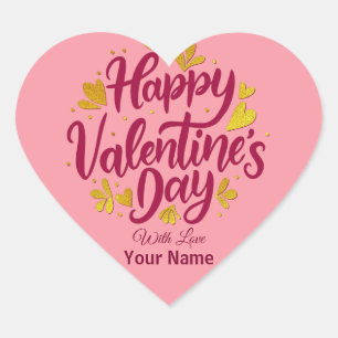 Romantic Valentine's Day   Burgundy & Gold Heart Sticker
