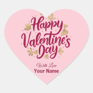 Romantic Valentine's Day   Burgundy & Gold Heart Sticker
