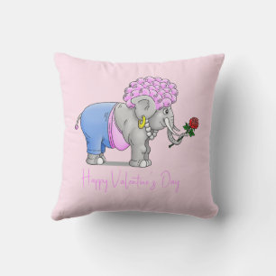 Romantic Valentine's Day Elephant Throw Pillow