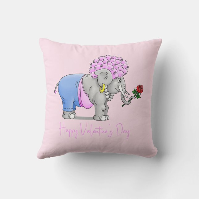 Romantic Valentine's Day Elephant Throw Pillow (Back)