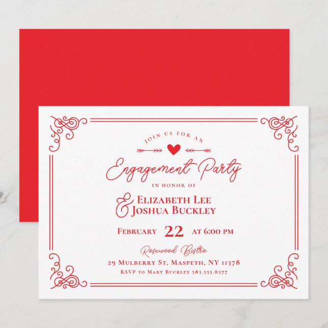 Romantic Valentine's Day Engagement Party Invitation (Front/Back)