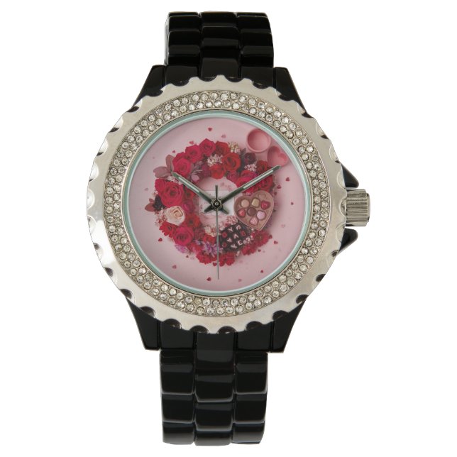 Romantic Valentines Day Leather Strap wrist Watch (Front)