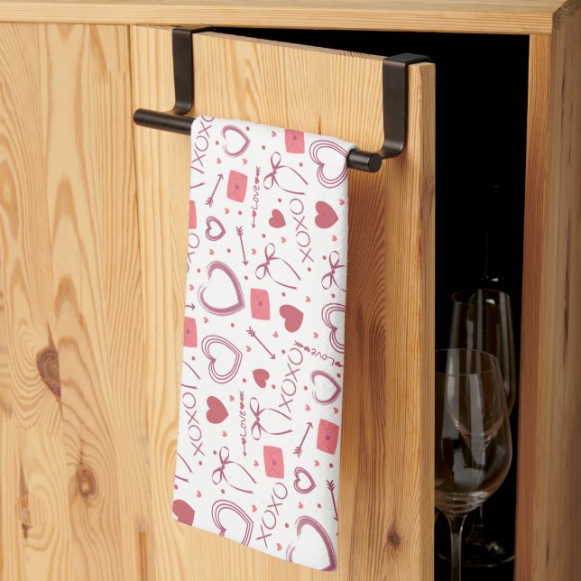 Romantic Valentine's Day - White & Pink  Kitchen Towel (Thirds Fold)