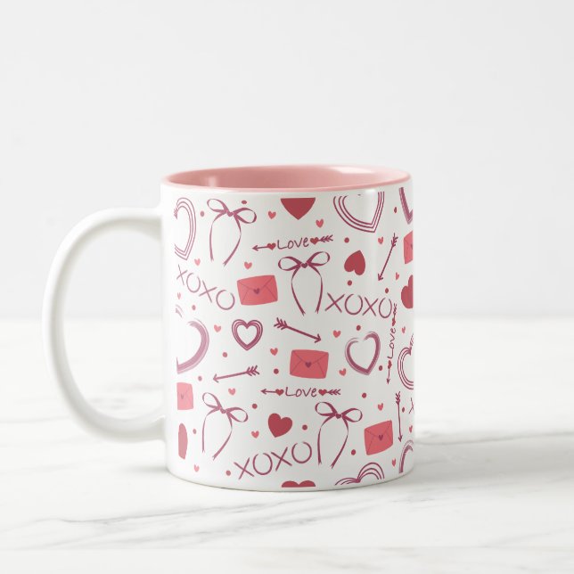 Romantic Valentine's Day - White & Pink  Two-Tone Coffee Mug (Left)