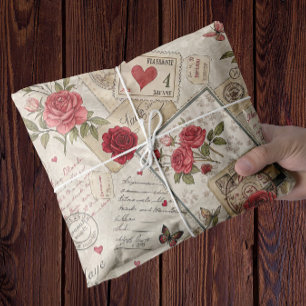 Romantic Valentines Decoupage Roses Hearts Letters Tissue Paper