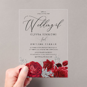 Romantic Valentines Red Roses Arch Wedding Acrylic Invitations