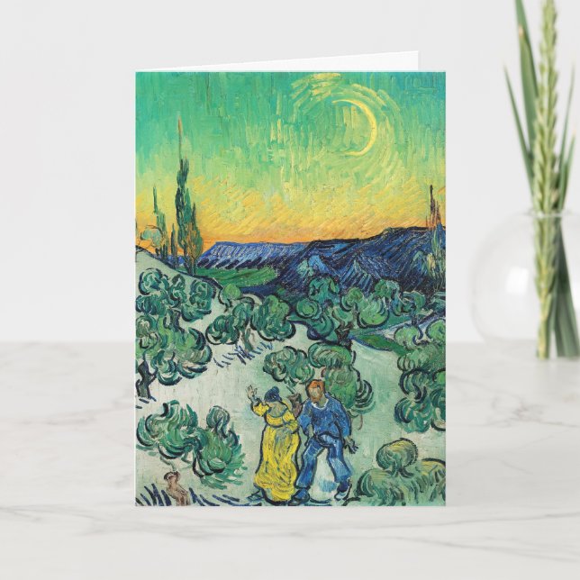 Romantic Van Gogh Couple Walking Under Moon Card (Front)