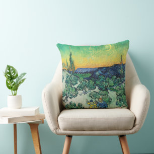Romantic Van Gogh Couple Walking Under Moon Throw Pillow