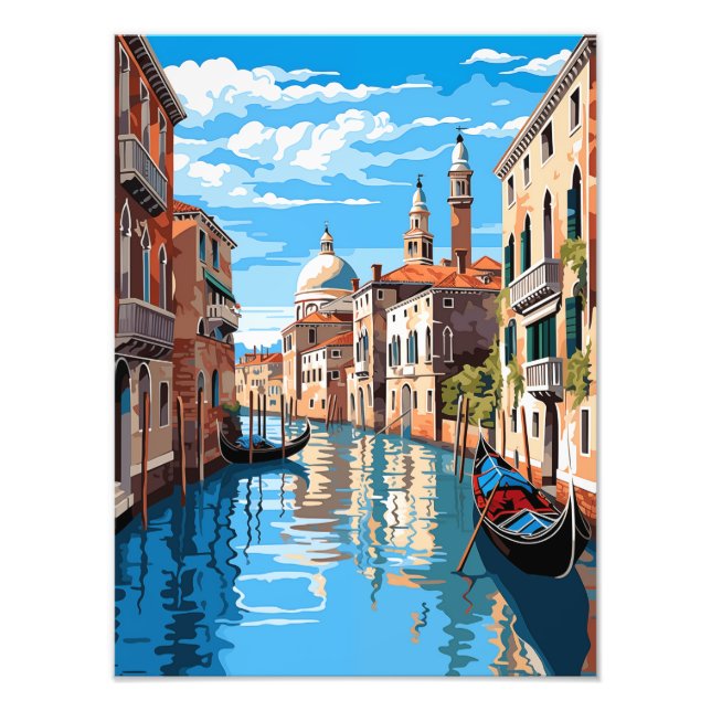 Romantic Venice Canal: Gondola and Blue Sky Photo Print (Front)