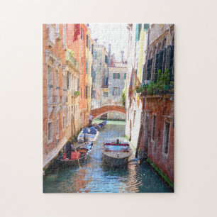 Romantic Venice Canal with bridge & boat, Italy Jigsaw Puzzle