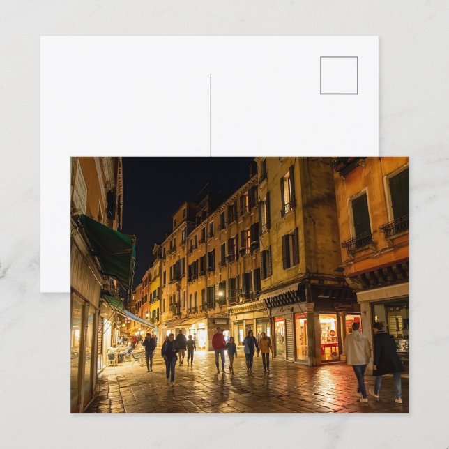 Romantic Venice Street at Night Postcard (Front/Back)