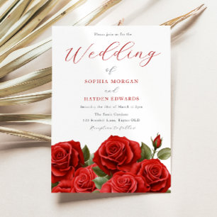 Romantic Vibrant Red Roses Wedding Invitation