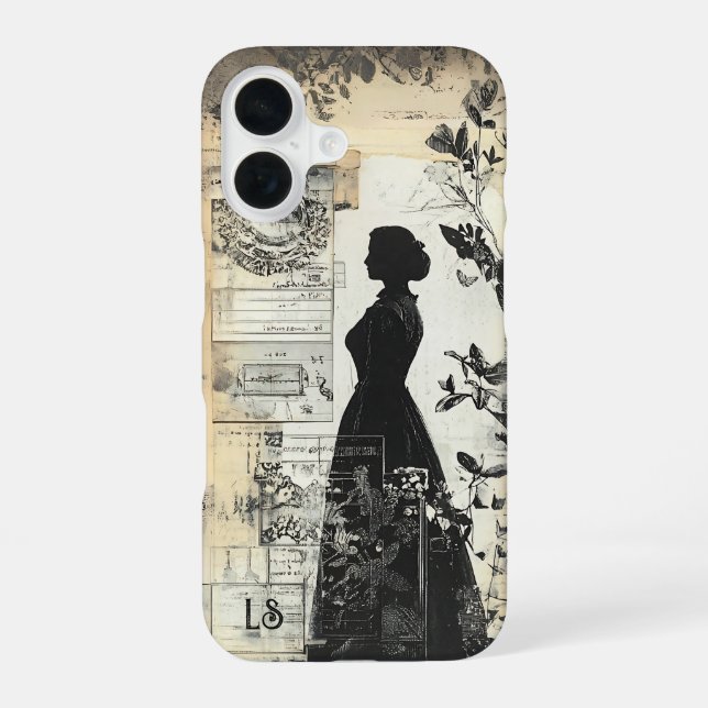 Romantic Victorian Collage Scrapbook Monogram  iPhone 16 Case (Back)