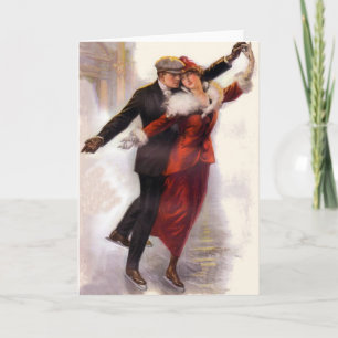 Romantic Victorian Couple Ice Skating Card