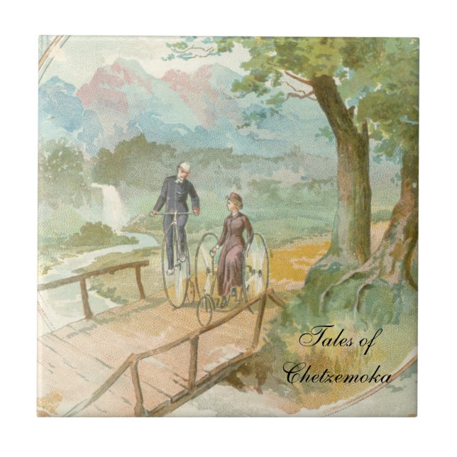 Romantic Victorian cycling couple Tile (Front)
