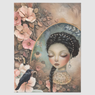 Romantic Victorian Girl & Vintage Rustic Florals Tissue Paper