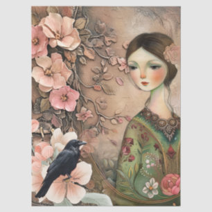 Romantic Victorian Girl & Vintage Rustic Florals Tissue Paper
