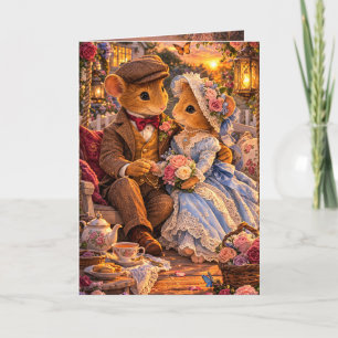 Romantic Victorian Mouse Couple Sunset Porch Swing Card