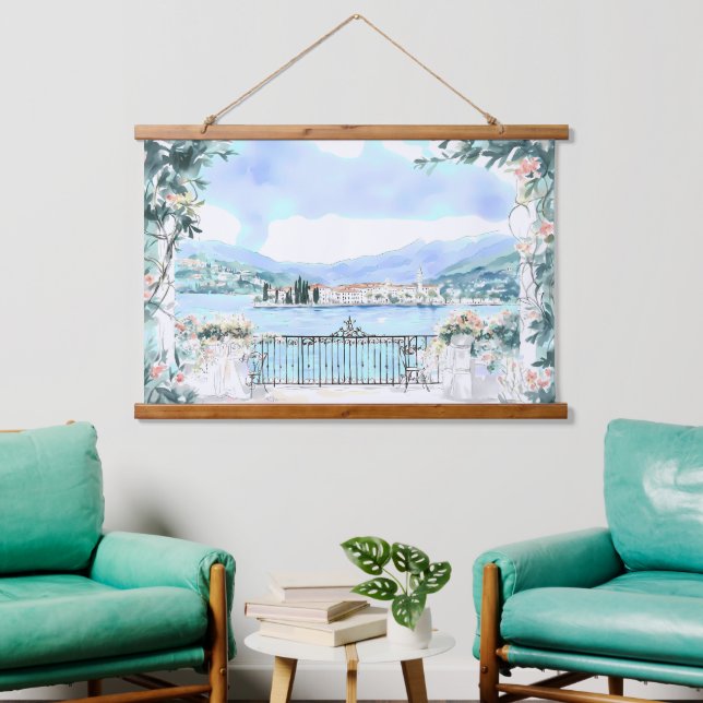 Romantic View of Lake Como Hanging Tapestry (Living Room)
