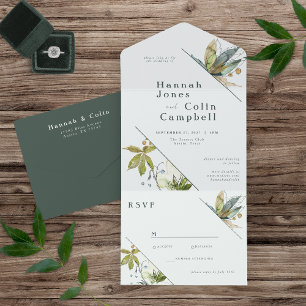 Romantic Vines Minimal Garden Green Blue All In On One Invitation