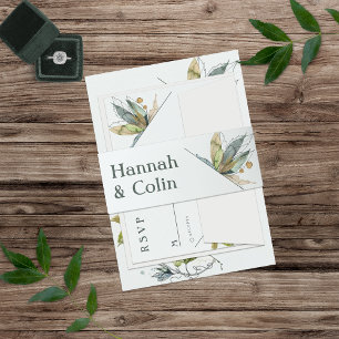 Romantic Vines Minimal Garden Green Blue Invitation Belly Band