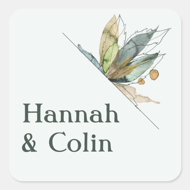 Romantic Vines Minimal Garden Green Blue Square Sticker (Front)
