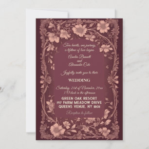 Romantic Vineyard Wedding Burgundy French Toile Invitation
