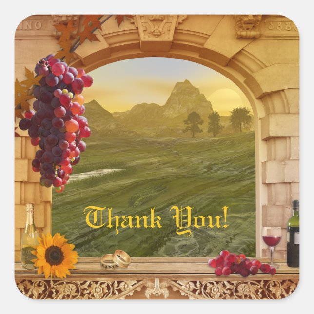 Romantic Vineyard Wedding Thank You Sticker (Front)