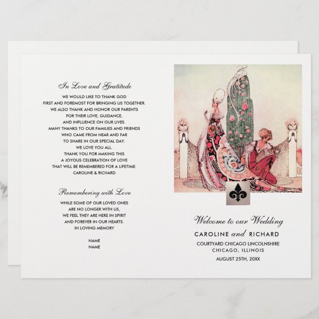 Romantic Vintage Art  Folded Wedding Program (Front/Back)