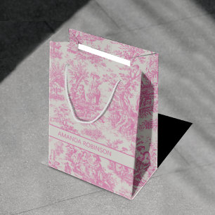 Romantic Vintage Baby Pink Toile de Jouy Medium Gift Bag