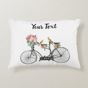 Romantic Vintage Bicycle Flowers & Birds Accent Pillow